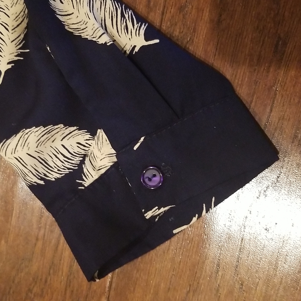 Pixley Long Sleeve Navy With Cream Leaf Print Pullover Top - Picture 5 of 8